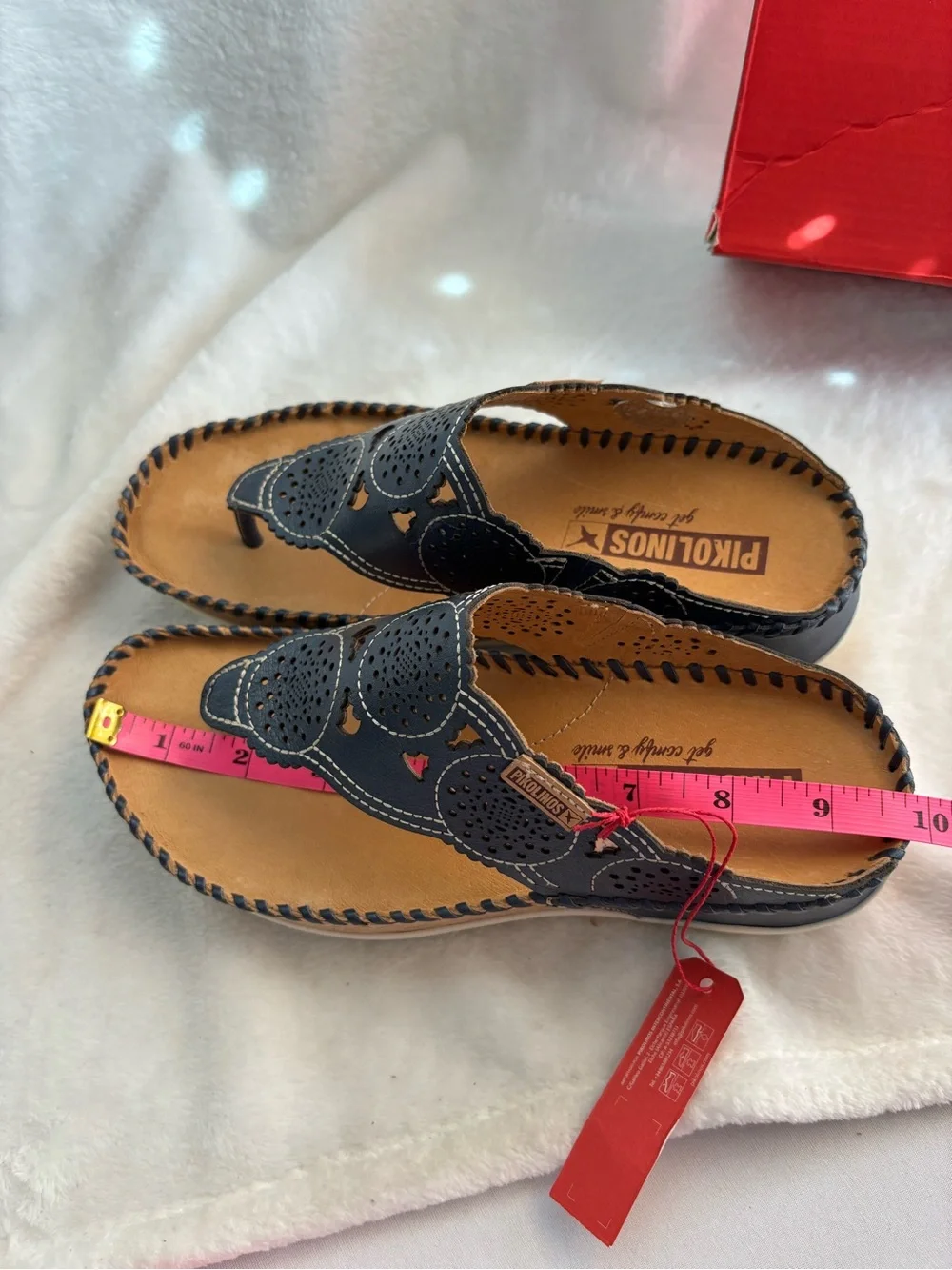 PIKOLINOS Marina Thong Wedge Leather Sandals Blue Size 37 EU 6.5-7 US